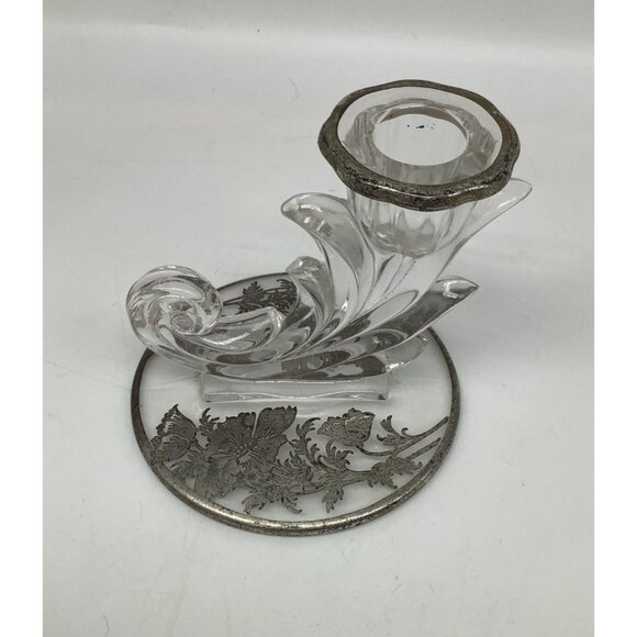 Silver City Vintage Glass Candle Holders With Poppy Flower Silver Overlay READ - Picture 5 of 9